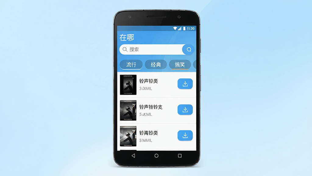 һ���ֻ�Ӧ�ý���չʾͼ������������һ����׿�ֻ����ֻ���Ļ����ʾ�š����ġ�App�������棬���涥�������������м������������ǩ�硰���С������䡱����Ц�����·��������б��������ذ�ť��������ǳ��ɫ���䣬��������£�ϸ�����������ʸɾ��޶���Ԫ��