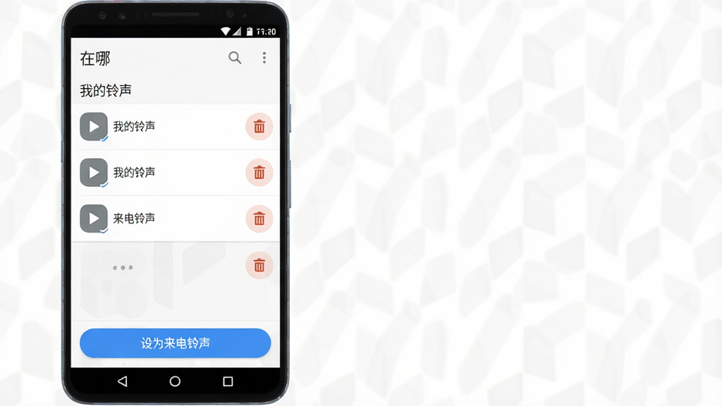 һ��չʾ�����ġ�App��������ҳ���ͼƬ��������һ����׿�ֻ���Ļ��ʾ���ҵ��������б���ÿ�������Ҳ��в��ź�ɾ����ť���ײ��С���Ϊ��������������ɫ��ť�������࣬����Ϊ��ɫ������ִ���ƽ��ϸ�����������ʸɾ��޶���Ԫ��