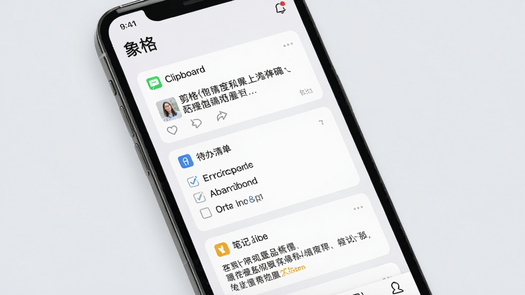 ��� ��Ϣ�ۺϹ��ܽ��棬����չʾһ���ֻ���Ļ����Ļ���ǡ����App����Ϣ��Ƭ�����棬��Ƭ����ʾ���������֡������嵥�ͱʼ�ժҪ���������룬����Ϊǳ��ɫ������Լ����ϸ�����������ʸɾ����޶���Ԫ��