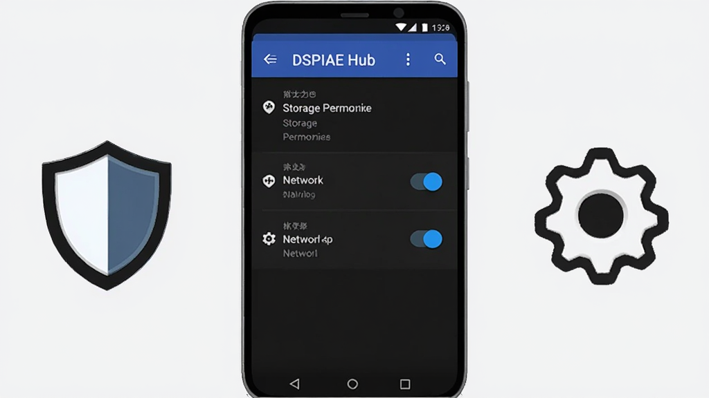 һ��չʾ DSPIAE Hub ��װ���ý����ͼƬ��������һ���ֻ���ʾ��׿ϵͳ��Ӧ��Ȩ�޹���ҳ�棬�д洢Ȩ�޺�����Ȩ�޵Ŀ��ذ�ť���Ա��ж���ͼ��ͳ���ͼ�꣬����Ϊǳ��ɫ���������ֱ�ۣ����ʸɾ����޶���Ԫ��
