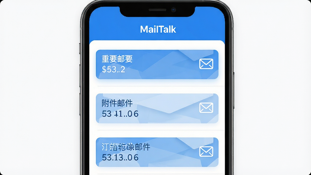 һ��չʾMailTalk���ܷ��๦�ܵĽ���ͼƬ���ֻ���Ļ����ʾMailTalkӦ�õı�ǩ����ҳ�棬������MailTalk���ֱ�ʶ������������չʾ��Ҫ�ʼ��������ʼ��������ʼ��ȶ�������ǩ��ÿ����ǩ���ж�Ӧ�������ʼ�ͼ�꣬���ֹ�����������ɫ��������ִ��������������޶���Ԫ��