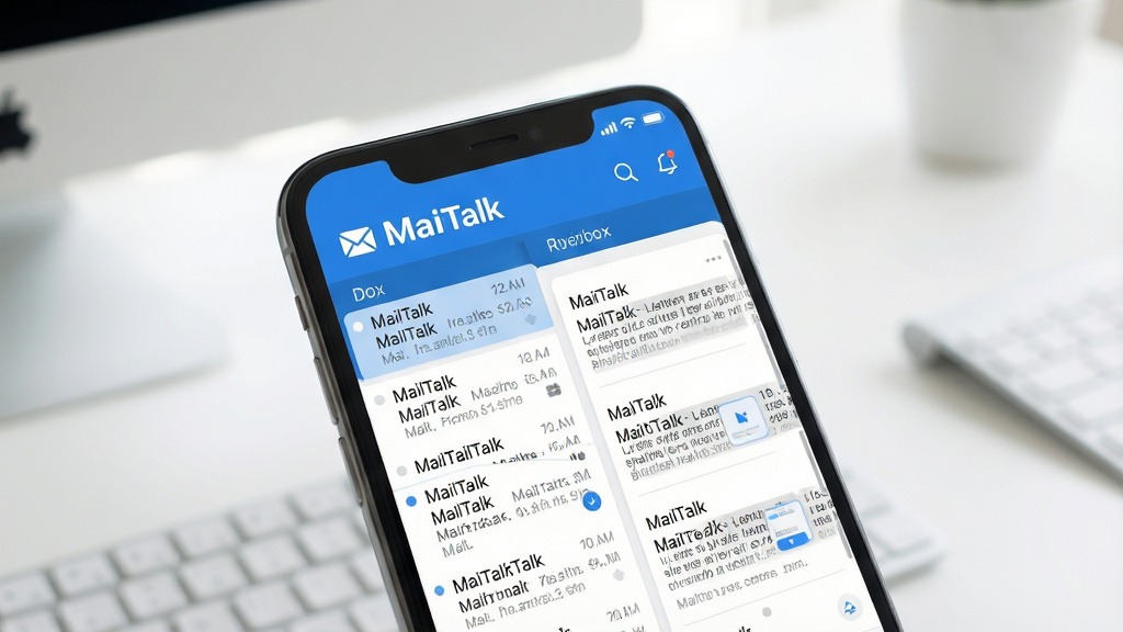 һ��չʾMailTalk�������Ľ����ͼƬ������������һ�������ֻ�����Ļ����ʾMailTalkӦ�õ��ռ�����棬������������MailTalk���ֱ�ʶ�����沼�ּ�࣬������ʼ��б����Ҳ����ʼ�����Ԥ��������ɫ������Ϊ��������ִ���ƽ��ϸ��Բ�󣬻��ʸɾ��������޶���Ԫ�أ������Ǽ�Լ�İ칫���滷�����������