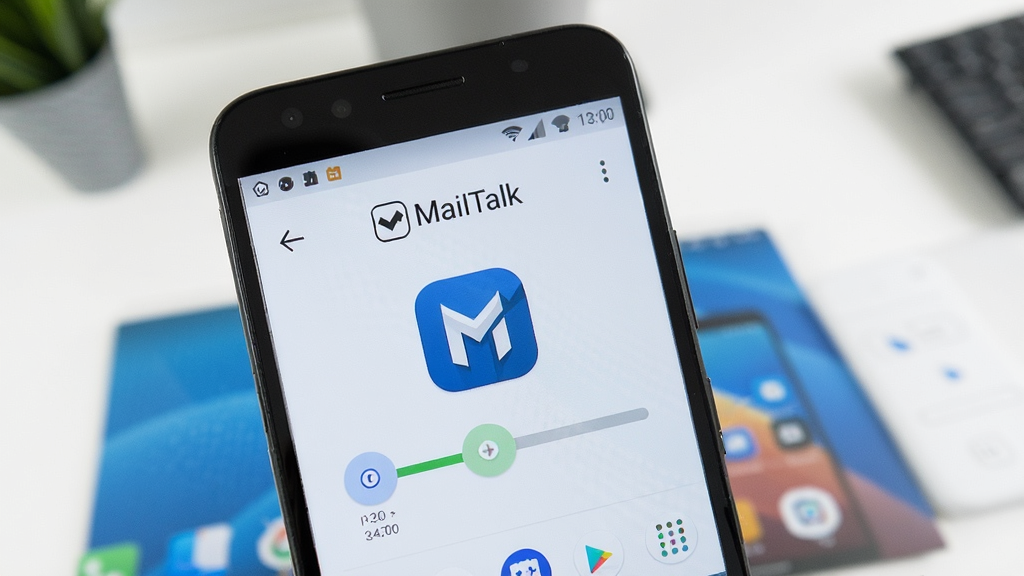һ��չʾ�ڰ�׿�ֻ��ϰ�װMailTalkӦ�ù��̵�ͼƬ���������ֻ���Ļ��ʾ��װ��������MailTalkӦ��ͼ�꣬��Ļ�Ϸ���MailTalk���ֱ�ʶ�������Ǽ�Լ�����滷�������дʵ������ɫ�����������ʸɾ����޶���Ԫ��