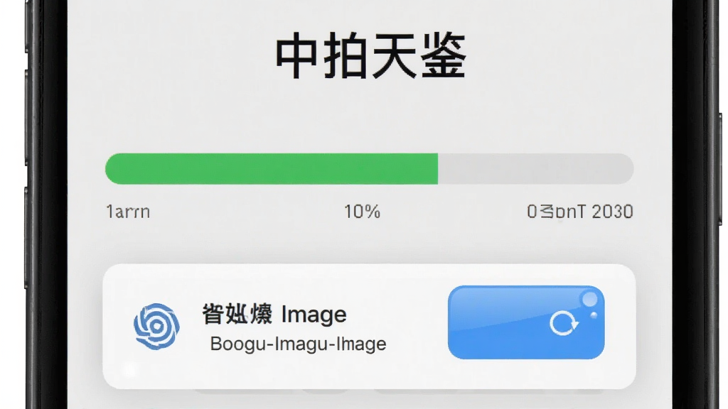 一张由“Boogu-Image”生成的图片,主体是一个手机屏幕显示“中拍天鉴”的安装界面,布局为中间有安装进度条,下方有权限请求弹窗,排版直观,风格写实,细节上按钮有高光,画质干净,无多余元素。