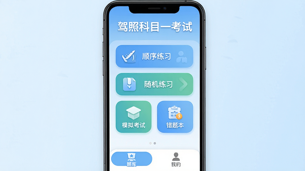 һ���ֻ���Ļչʾ���տ�Ŀһ����APP�������棬��������Ŀ�ļ��տ�Ŀһ�����������м���˳����ϰ�������ϰ��ģ�⿼�ԡ����Ȿ�ĸ���ť���ײ��������ҵ�����ѡ��������Ǹɾ���ǳ��ɫ���䣬������ִ���ͼ��Բ�󣬻��������ɾ����޶���Ԫ��
