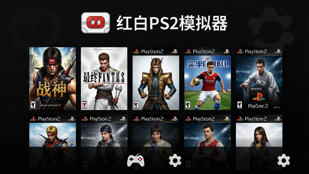 红白PS2模拟器应用主界面,深色背景,顶部显示红白机风格logo和