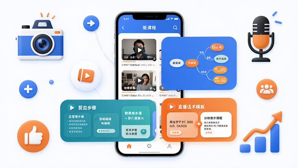 ��ý��̳�App������ȫòչʾ���ֻ���Ļ������ʾ����Ļ�ڳ�����Ƶ�γ��б�����Ӫ˼ά��ͼ���������迨Ƭ��ֱ������ģ������ݰ�飬��Χ�������������˷硢����ͼ�ꡢ��˿�������ߵ���ý��Ԫ�أ����岼���������򣬷���ִ���ƽ������ɫ�����׳�Ϊ����ϸ��Բ�󣬻��ʸɾ����޶���Ԫ��