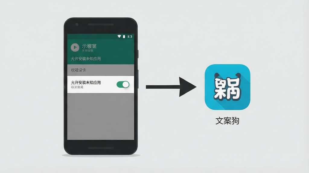 一张展示安卓手机安装应用过程的示意图,画面中手机屏幕上显示