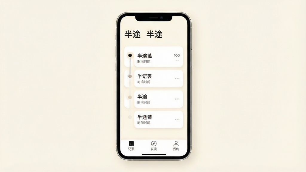 ��;App������չʾ������������һ�������ֻ�����Ļ��ʾ����;��App����ҳ��������ü�����Ʒ�񣬱���Ϊ��͵��װ�ɫ�������С���;�����ֱ�ʶ���м��ǿ�Ƭʽ��ʱ���߼�¼�б����ײ��С���¼�������֡����ҵġ���������ͼ�꣬���岼�ָɾ���ˬ������ִ���ƽ��ϸ��Բ�󣬻����������޶���Ԫ��