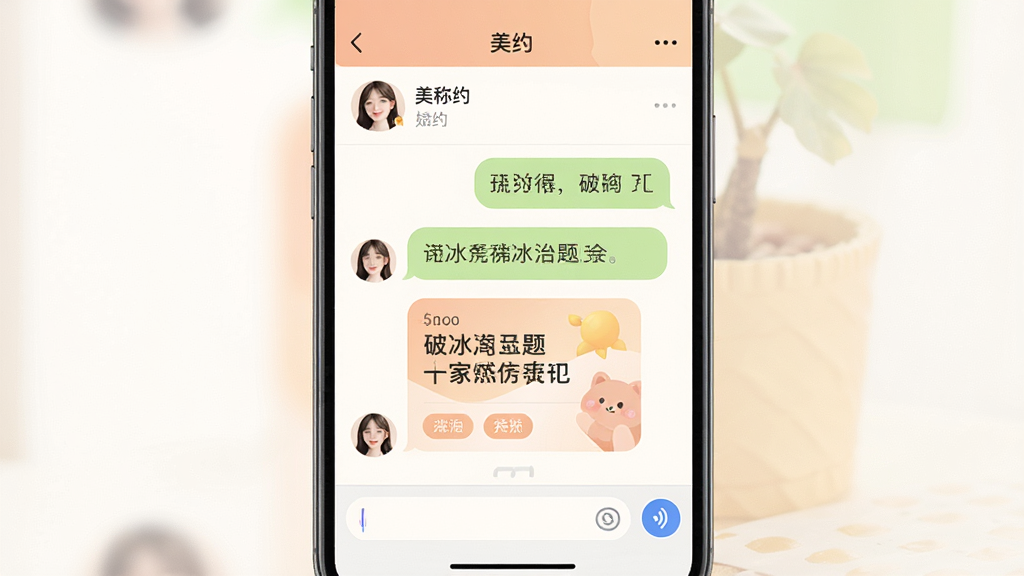 һ���ֻ���������ͼ����ͼƬ������չʾ����Լ��App�����촰�ڣ��Ϸ��ǶԷ�ͷ����ǳƣ��м����������ݺ��Ʊ����⿨Ƭ���ײ���������������ť����������ܰ����ɫ��ͣ�����������������Ԫ��