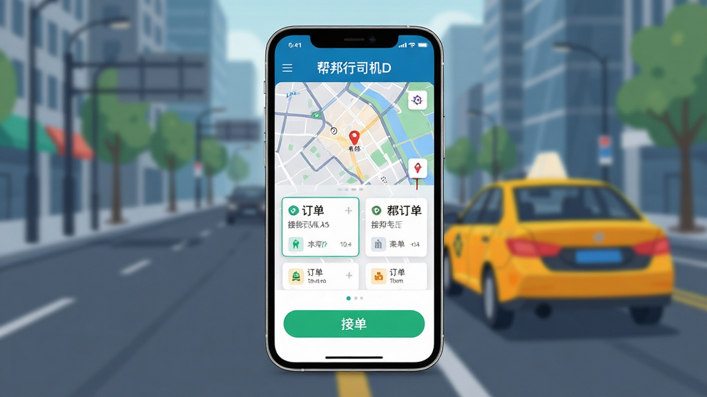 �����˾��D �ֻ�Ӧ��������չʾ����������һ�������ֻ�����Ļ��ʾ�����˾��D�Ľӵ�����ҳ�棬�����С������˾��D��������ҳ�������ͼ��������Ƭ���ӵ���ť�������ǳ��е�·��һ����ʻ�е���Լ�����������������־��У��Ű��࣬����ִ���ƽ����ϸ�ڰ����ֻ��߿�Բ����Ļɫ�����������ʸ��壬�ɾ����޶���Ԫ��