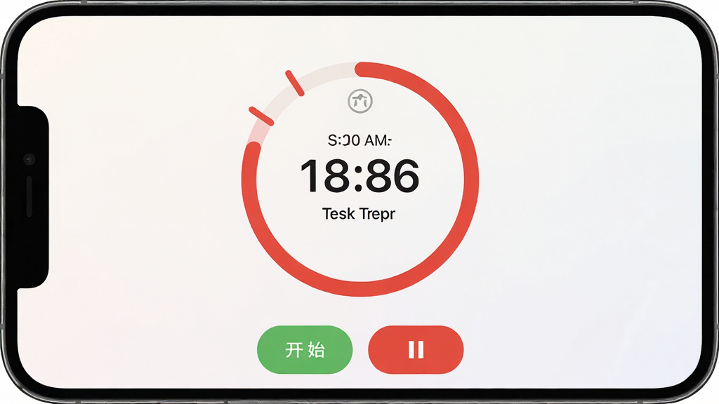 һ��չʾ���Ѽƻ�App�з����Ӽ�ʱ������ֻ���ͼ���ͼƬ������������һ����ɫ��Բ�ε���ʱ���Ȼ���������ʾʣ��ʱ��͵�ǰ�������ƣ��·��п�ʼ����ͣ��ť�������Ǹɾ���ǳɫ���䣬�������ִ���Լ�����������ɾ���û�ж���Ԫ��