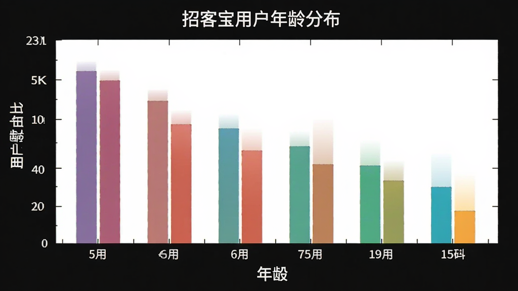 一张展示不同年龄段用户使用“招客宝”场景的柱状图,横轴是年龄段,纵轴是用户人数占比,柱子用不同颜色区分,图表标题是“招客宝用户年龄分布”,风格简洁清晰