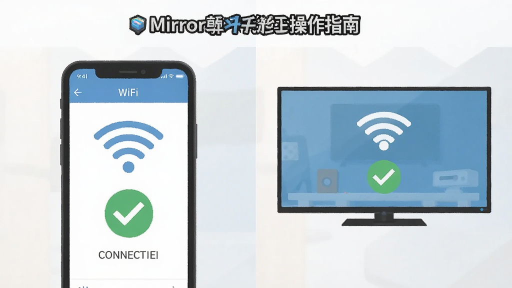 һ��MirrorPlay���ֲ���ָ�ϵ�ʾ��ͼ�������Ϊ���������֣�������ֻ�����WiFi�Ľ��棬�ұ��ǵ�����Ļ��ʾ���ӳɹ��Ļ��棬�������ҶԱȣ�����ƽ���̳�ͼ��ϸ����WiFiͼ������ӳɹ��ĶԹ�ͼ�������ɼ������ʸɾ����޶���Ԫ��