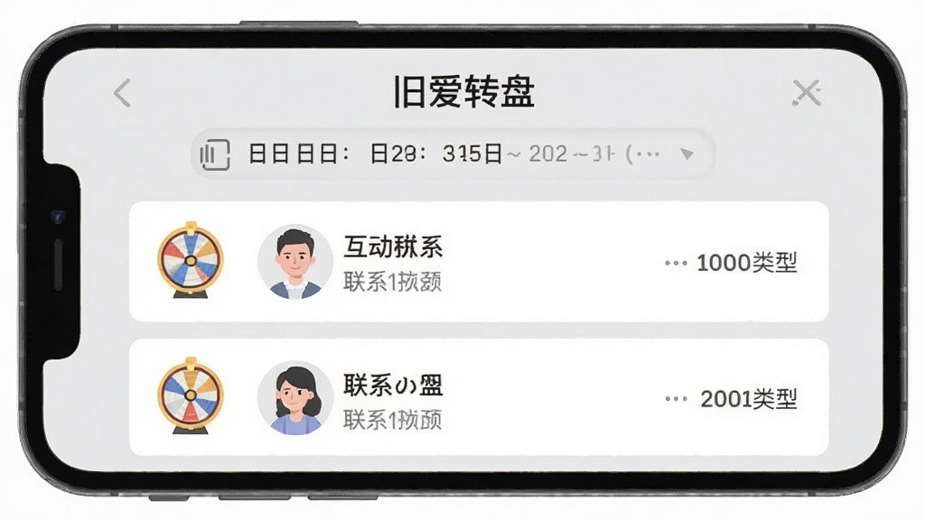 һ���ֻ�Ӧ�ý���廭��չʾ���ɰ�ת�̡��Ļ�����¼ҳ�棬��Ļ�Ϸ���ʾ����ɸѡ�����м����б���ʽ����ʷ��¼��ÿ����¼�����һ��Сת��ͼ�꣬�Ҳ�д����ϵ�˺ͻ������ͣ�����Ϊǳ��ɫ�������������������࣬����ִ���ƽ�����ʸɾ����޶���Ԫ�ء�