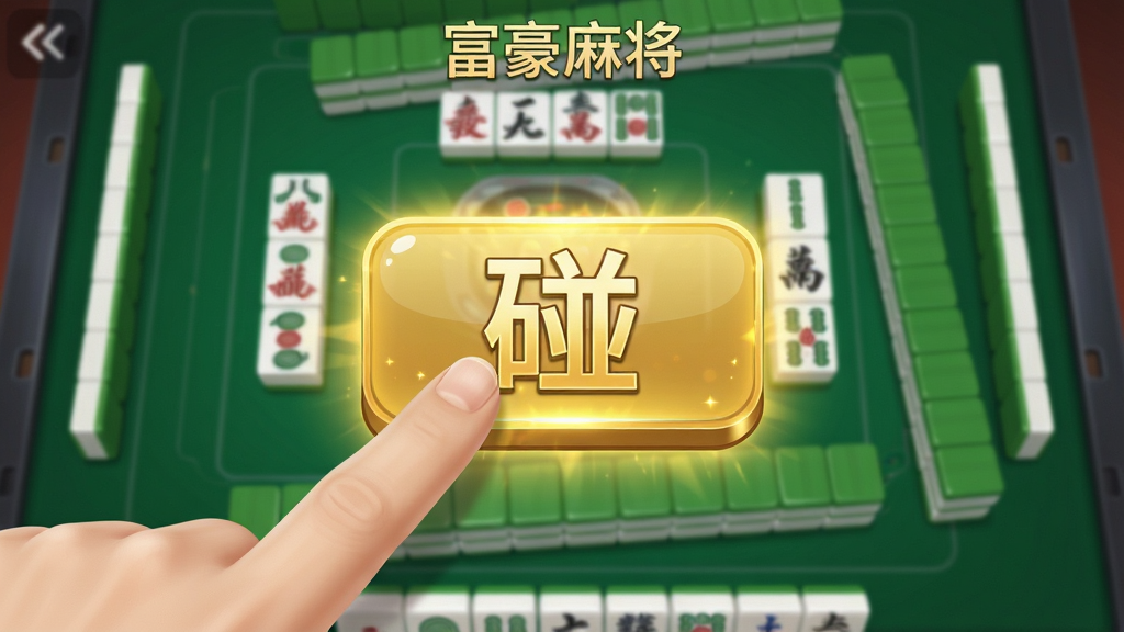 һ����дͼƬ��չʾ�������齫����Ϸ�ڵĲ������棬һֻ��ָ�������Ļ�ϵġ������ְ�ť����ť���н�ɫ��Ч���������齫�����ĸ���ͼ����������죬ϸ�����������ʸɾ��޶���Ԫ��