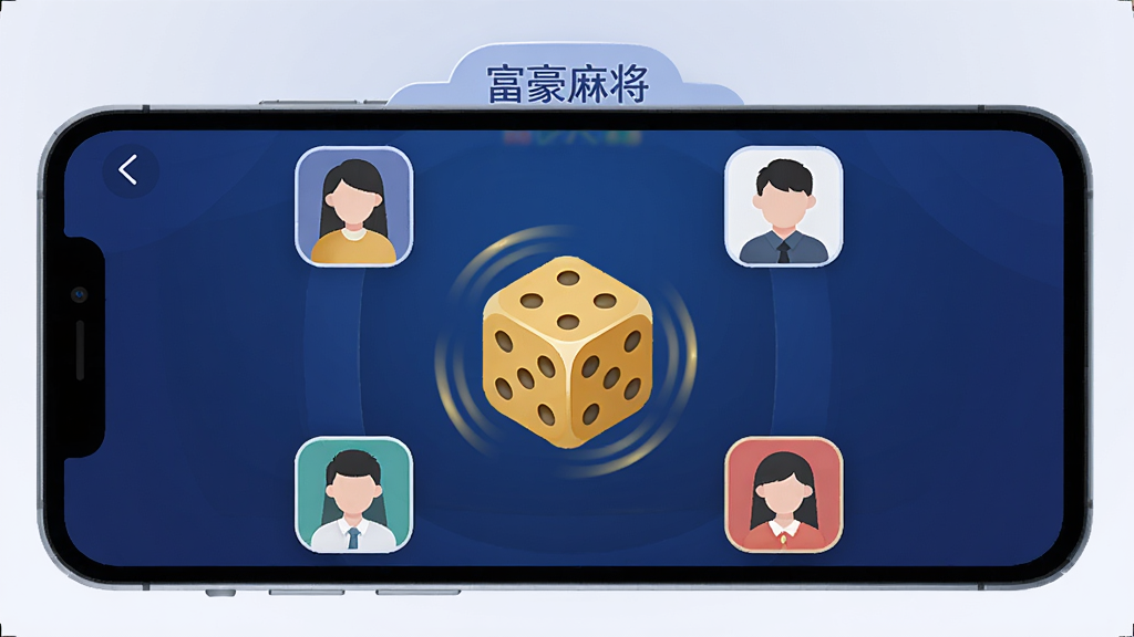 һ���ֻ���Ļ���棬��ʾ�������齫����Ϸ����ƥ����ֵĽ��棬��Ļ������һ��ת���Ľ�ɫ�齫���ӣ���Χ�������ĸ����ͷ��򣬱����Ǽ�Լ������ɫ���䣬����ִ���ƽ��ϸ��Բ�󣬻��ʸɾ��޶���Ԫ��