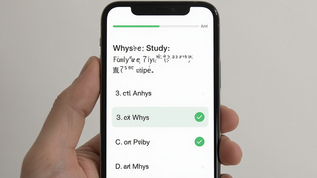 Whys Study ����ˢ����棬�ֻ���Ļ��ʾһ��ѡ���⣬����������·��ĸ�ѡ���������룬����һ��ѡ�ѡ�в���ʾ��ɫ�Թ�����Ļ�����н��������������ף���񼫼򣬻��ʸɾ����޶���Ԫ��