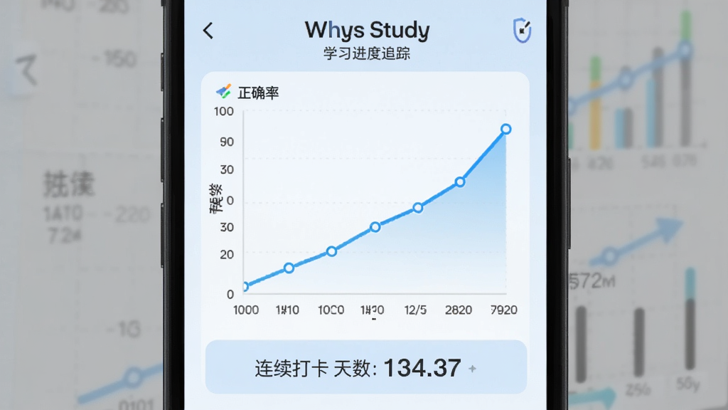 Whys Study ѧϰ����׷��ҳ�棬�ֻ���Ļ��ʾһ������ͼ�����������ڣ���������ȷ�ʣ����߳��������ƣ�ͼ���·���������������������ʾ����������ɫ��������ݿ��ӻ��������������޶���Ԫ��