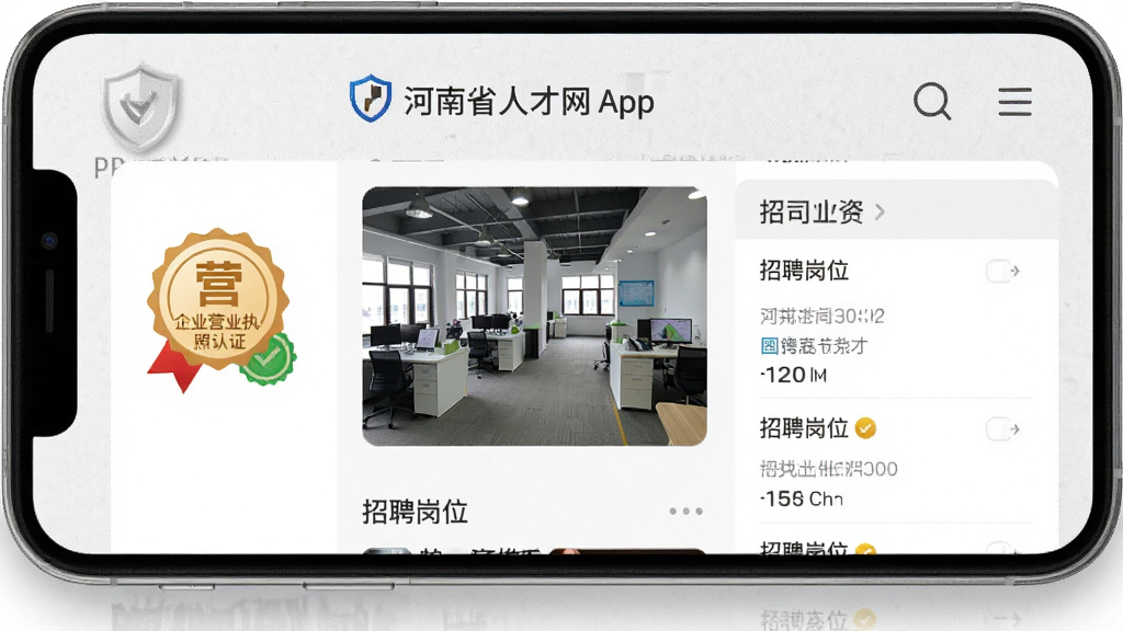 һ��չʾ����ʡ�˲���App��ҵ����ҳ���ֻ������ͼ��ҳ���а�����ҵ��Ӫҵִ����֤����ͼ�ꡢ��˾������Ƭ����Ƹ��λ�б��������Ǵ��ж��ư�ȫ���ŵ�ǳ��ɫ��������������࣬ϸ�����������ʸɾ��޶���Ԫ�ء�