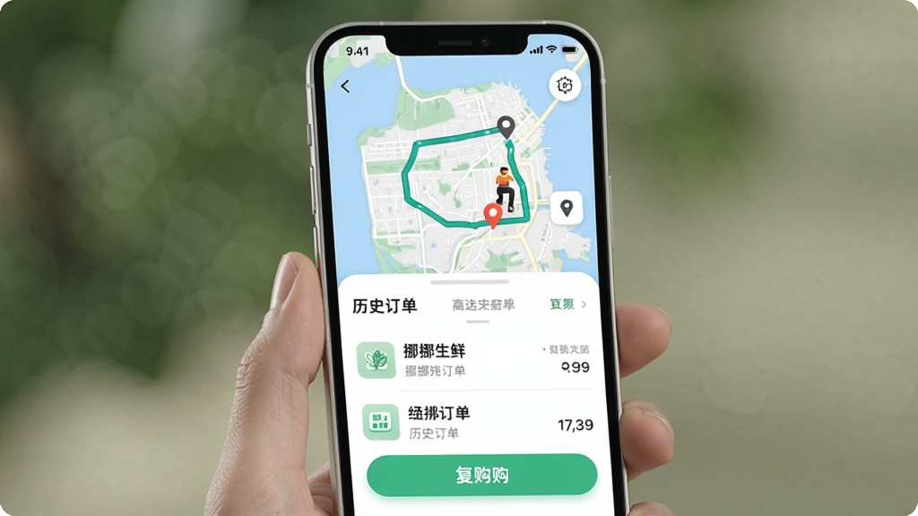 ŲŲ����App�Ķ���׷���븴������չʾͼ�������������ֻ���Ļ����Ļ�ϰ벿����ʾ���͵�ͼ�켣������λ�ã��°벿����ʾ��ʷ�����б��͸�����ť���������½ṹ���Ű�����������ִ���Լ��ϸ��Բ�󣬻��ʸɾ��������޶���Ԫ��
