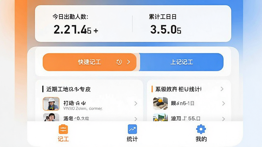 �򿪹���+�ǹ�App����ҳ����ˬ�ļǹ����壬������ʾ���ճ����������ۼƹ��գ��м��ǿ�ݼǹ���ť�ͽ��ڹ����б����ײ��Ǽǹ���ͳ�ơ��ҵ�����ѡ��������ó�����ɫ����������죬���ֱ�ǩ���������ʸɾ��޶���Ԫ��