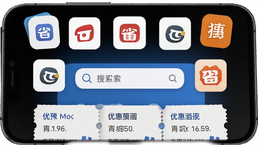 ʡ����App�Ż�ȯ�ۺϹ��ܽ��棬�ֻ���Ļ��ʾ�������ƽ̨ͼ��Χ�������������Ż�ȯ��Ƭ�������У�������ɫ���ִ���ƽ��Ʒ�񣬻���ɾ�������Ԫ��