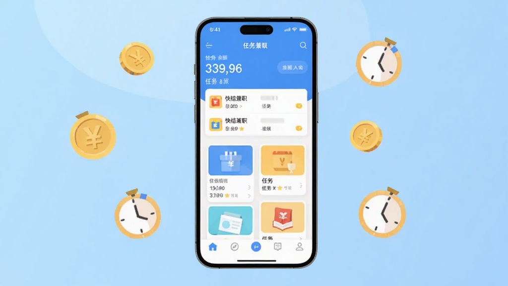 手机应用商店展示页风格,中央是一部现代智能手机,屏幕显示