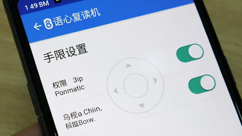 语心复读机 手机权限设置界面 存储和麦克风权限开关 安卓系统设置页 高清
