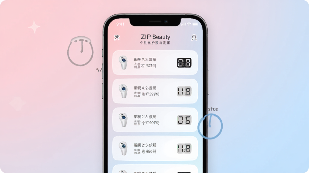 ZIIP Beauty ���Ի������������ƽ��棬�ֻ���Ļ��ʾһ���������������б���ÿ�������Ա���������ͼ��͵���ʱ���֣���������͵ķ������䣬���������¼�࣬���������ɶ������ʸɾ����޶���װ��Ԫ�ء�