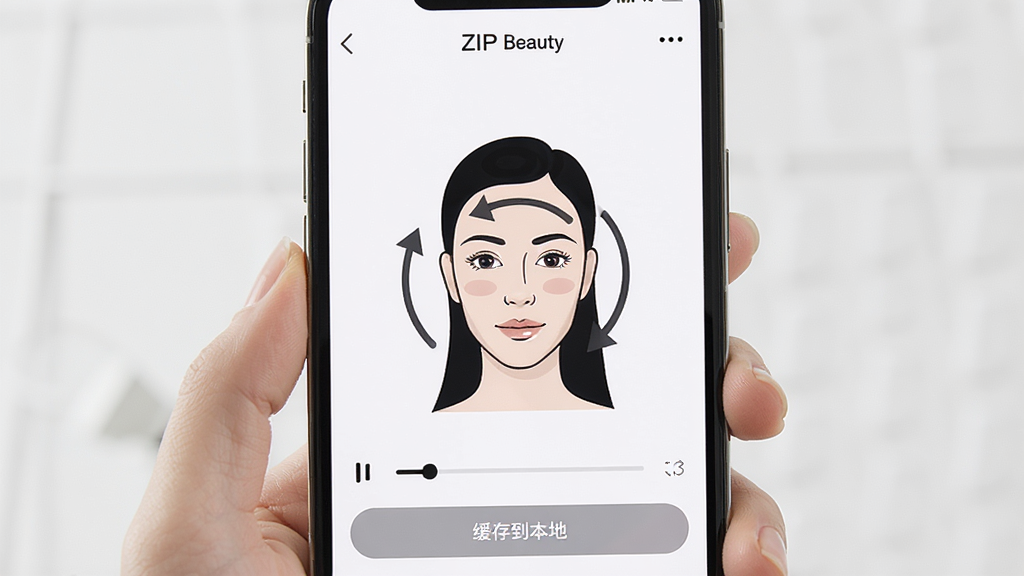 ZIIP Beauty ʹ�ý̳̽��棬�ֻ���Ļ��ʾһ�������ǲ�����Ƶ�̳̣���������Ů���沿ʾ��ͼ�ʹ�Ȧ��ͷ���·��в��Ž������͡����浽���ء���ť�������Ǹɾ��İ�ɫ��������רҵ���������ʸɾ��޶���Ԫ�ء�