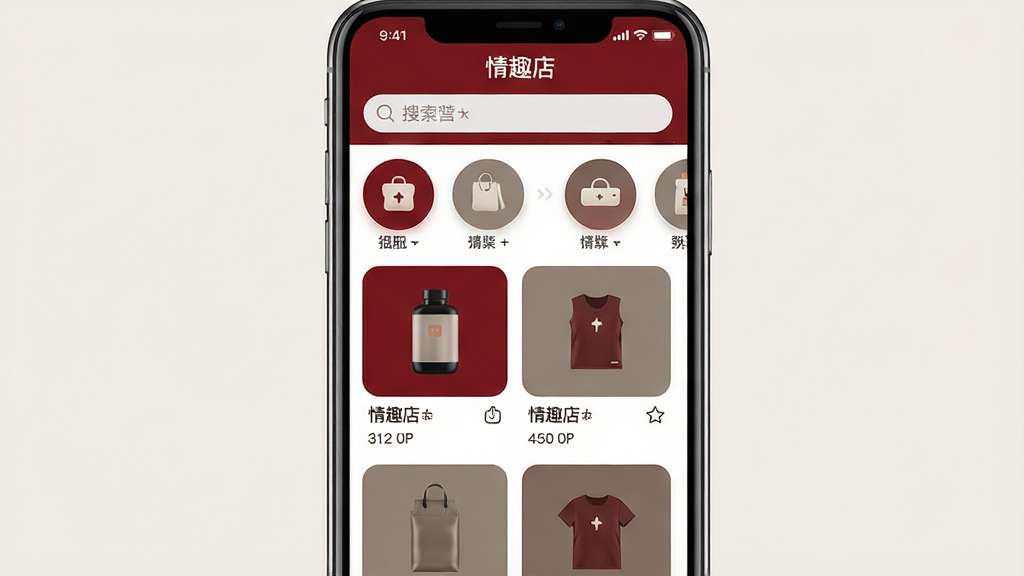 һ���ֻ�Ӧ�ý���չʾͼ�����������ǡ���Ȥ�ꡱAPP����ҳ��ͼ������Ϊ�������������м��Ǻ��򻬶�����Ʒ����ͼ�꣬�·���������Ʒ��Ƭ�ٲ�����������ɫ������ů��Ϊ���������˽�ܣ�ϸ����ͼ��Բ���������������ʸɾ��޶���Ԫ��