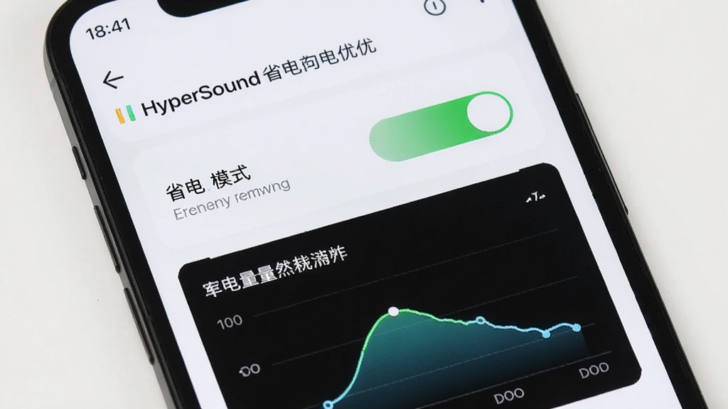һ��չʾHyperSound��̨������ʡ���Ż����ܵ�ͼƬ���������ֻ���Ļ��ʾHyperSound�ĵ���Ż����棬������ʡ��ģʽ���غ͵�����������ͼ�������Ǽ��İ�ɫ���棬�����ˬ�����ʸɾ����޶���Ԫ��