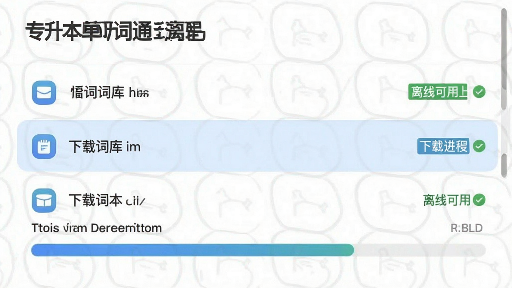 专升本单词通 离线下载管理界面 展示已下载词库列表和下载进度条 标注离线可用状态 界面简洁 图标清晰 干净无多余元素