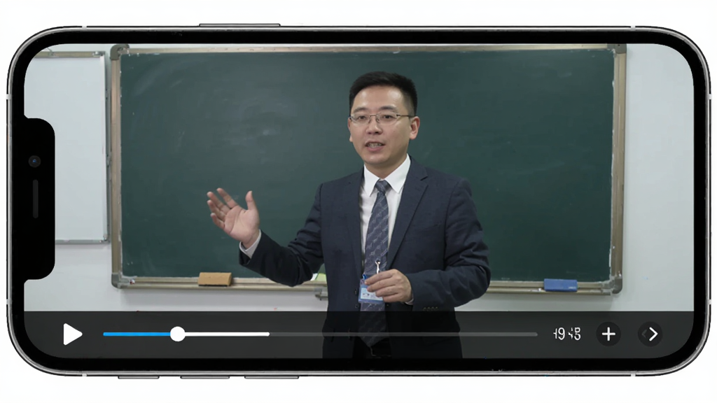 一级建造师视频课程播放界面,主体为手机横屏显示老师讲课画面和PPT,布局上方视频下方进度条和目录,排版清晰,风格在线教育,细节有播放按钮和倍速选项,画质干净无多余元素