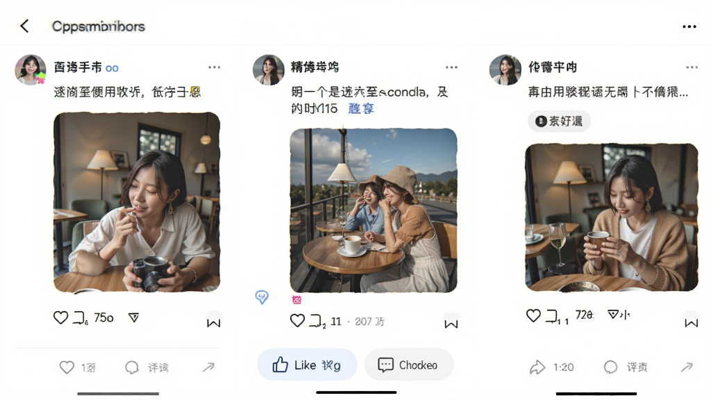 ��������APP��̬�㳡�����ͼ��չʾ�û��������ճ���Ƭ�����ֶ�̬���·��е��޺����۰�ť�������������罻����Ȧ��ɫ����ͣ����ʸɾ�
