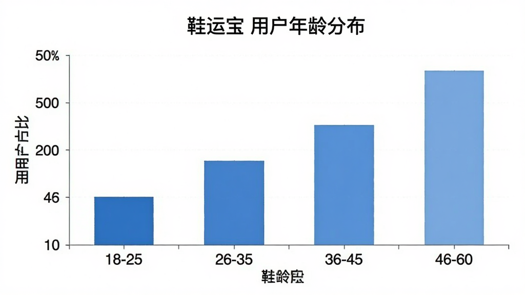 一张柱状图,展示“鞋运宝”用户年龄分布,横轴为年龄段18-25、26-35、36-45、46-60,纵轴为用户占比,柱形颜色为蓝色系,风格简洁清晰,排版规整,画质干净,无多余元素,文字标注“鞋运宝”