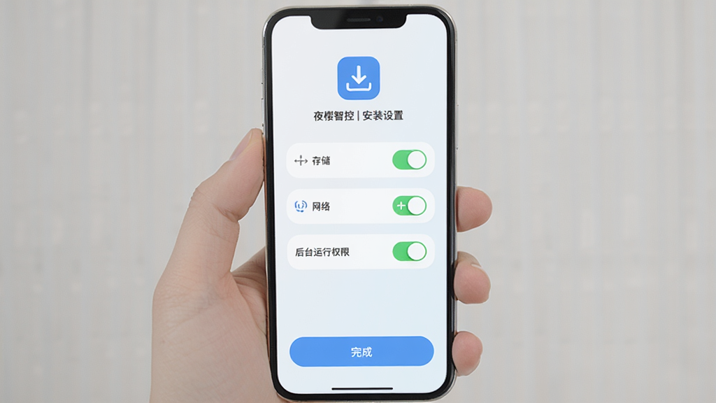 ҹӣ�ǿذ�װ�����������棬�ֻ���Ļ��ʾȨ����������ͼ������Ϊ����ͼ�꣬�м��������д洢�����硢��̨����Ȩ�޿��أ��ײ�Ϊ��ɰ�ť������Ϊǳɫ���䣬������£��Ű����򣬻��ʸɾ��޶���Ԫ��