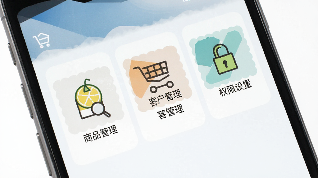 �����ƽ��������������������棬����չʾ�ֻ���Ļ���������е����ò���ͼ�꣬������Ʒ�������ͻ�������Ȩ�����ã��ü���������ɫ���ʾ������ƽ�������ʸɾ����޶�������