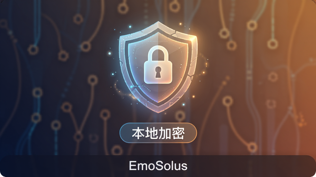 EmoSolus���������ݰ�ȫ����ҳ��ʾ��ͼ��������һ��������״�ļ���ͼ�꣬����λ����Ļ�����Ϸ����Ű��·����С����ؼ��ܡ����ֱ�ǩ�����Ƽ�������ܰ�н�ϣ�ϸ���϶�����΢��Ч�������������޶���Ԫ�أ�����ײ���ע��EmoSolus��