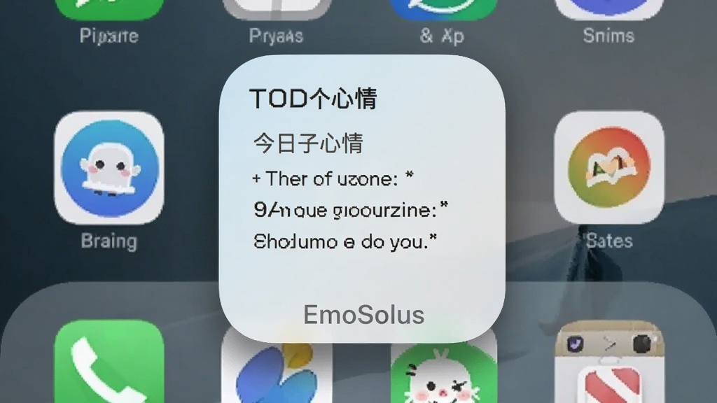 EmoSolus�������ֻ������ϵ�С���չʾЧ��ͼ�������������ϵķ���С�����ʾ��������͹��������λ����Ļ���ϲ����Ű���Χ�г���Appͼ�꣬��������ʵ�У�ϸ����С�����ԵԲ������΢��Ӱ�����������ɾ��޶���Ԫ�أ������б�ע��EmoSolus��
