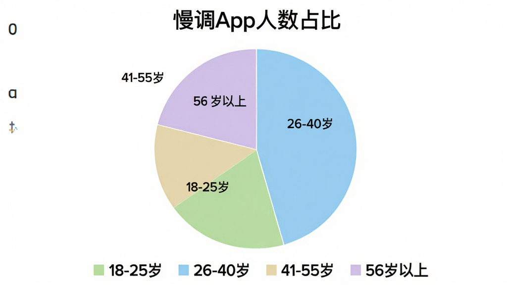 һ��չʾ��ͬ������û�ʹ�á�������App����ռ�ȵı�״ͼ��ͼ����Ϊ�ĸ��������ֱ��ע��18-25�ꡱ��26-40�ꡱ��41-55�ꡱ��56�����ϡ���������ɫ�ֱ�Ϊǳ�̡��������׻ơ����ϣ�ͼ���·���ͼ��˵��������Ϊ��ɫ�������������޶���װ��