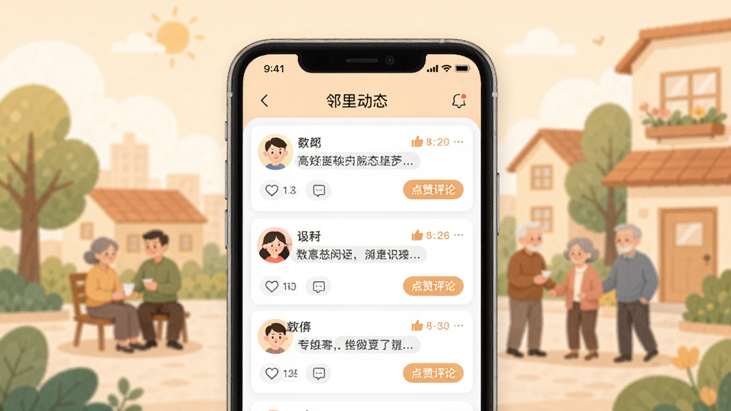 �ǻ۴���APP������������չʾ���������ֻ���Ļ��ʾ���ﶯ̬�б��������û�ͷ���������ݺ͵������۰�ť������Ϊ��ů�����������廭���ɫ����ͣ��Ű����������ʸɾ����޶���Ԫ��