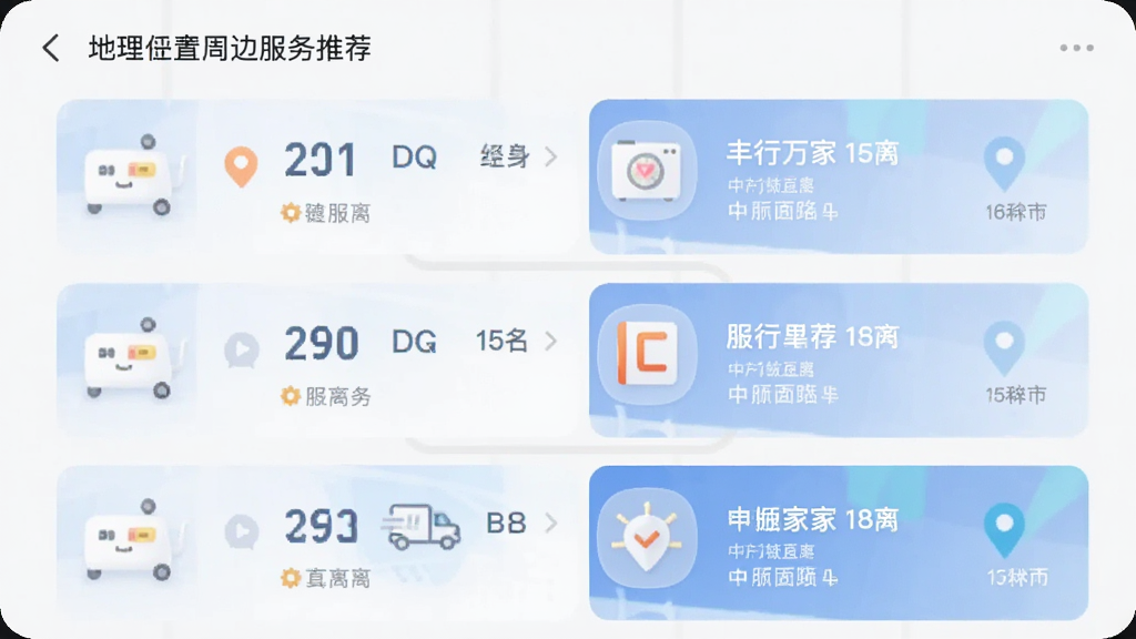 �������App��ҳ�����ͼ��������չʾ���ڵ���λ�õ��ܱ߷����Ƽ��б���ÿ������Ƭ����ͼ��;����ǩ�����ֲ��������б��Ű棬������ִ�������Ϊǳɫϵ��ϸ�����������ʸɾ�