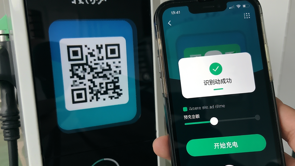 ���̶�Appɨ������棬�ֻ�����ͷ��׼���׮��ά�룬��Ļ��ʾʶ��ɹ��������·���Ԥ�����͡���ʼ��硱��ť�������࣬����ɫ��������ƽ����ƣ��������������ʸɾ��޶���Ԫ��
