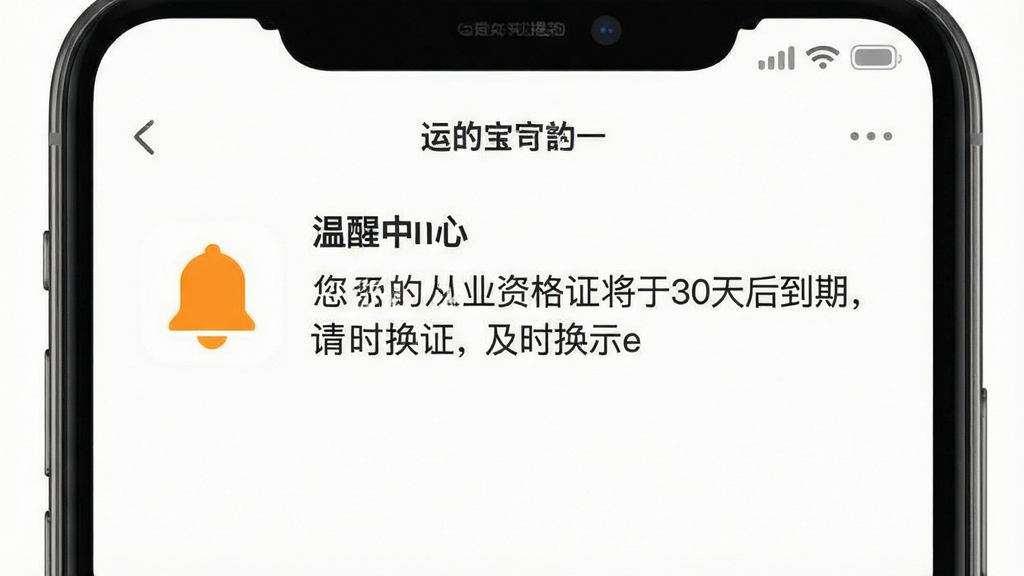 һ���ֻ�APP֪ͨ���Ľ����ͼƬ�����������ǡ��˵ı�˾����������ҳ�棬��Ļ����ʾ�š����Ĵ�ҵ�ʸ�֤����30����ڣ��뼰ʱ��֤������ܰ��ʾ��ͼ������Ŀ�ĳ�ɫ���������沼��������������ִ��������Ǵ���ɫ�����ʸɾ����޶���װ��