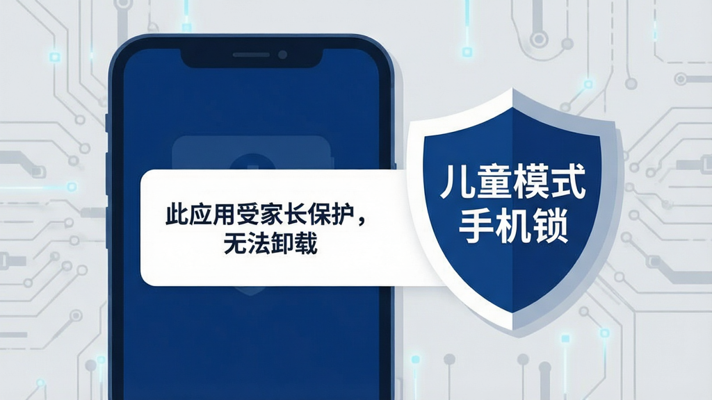 һ��չʾ��ͯģʽ�ֻ���App��ж�ر������ܵ�ͼƬ��������һ���ֻ���Ļ����ʾ����Ӧ���ܼҳ��������޷�ж�ء�����ʾ���Ա���һ������ͼ�꣬������д�š���ͯģʽ�ֻ�����������������ǳ��ɫ�ĿƼ��������������Ǳ�ƽ����ȫ����廭��ɫ��������ɫ�Ͱ�ɫΪ�������־��У������������޶���Ԫ��