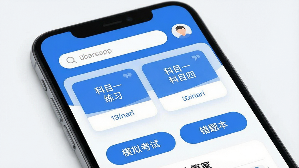 һ��չʾ�ݿ��ܼ�App��ҳ����ϸͼƬ������������һ�������ֻ����ֻ���Ļ��������ʾ�ݿ��ܼ�App�������棬����������ɫΪ��ɫ������������������û�ͷ���м��ǿ�Ŀһ�Ϳ�Ŀ�ĵ���ϰ��ڿ�Ƭ���·���ģ�⿼�Ժʹ��Ȿ��ť�����ּ�����ˣ��Ű����룬����ִ���ƽ����ϸ��Բ���£����ʸɾ��������޶���Ԫ�ء�