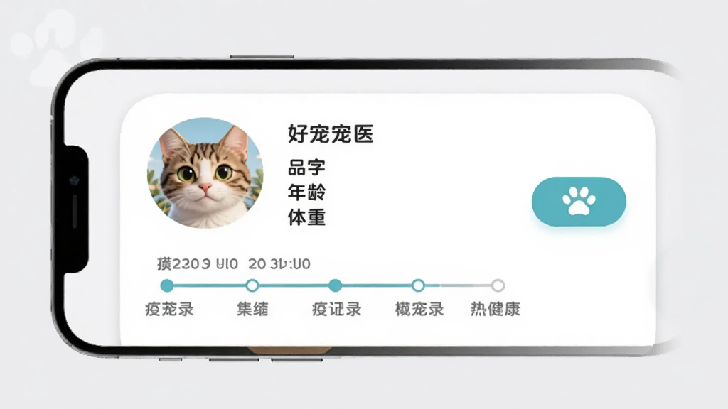 �ó�ҽ ���｡���������棬�ֻ���Ļ��ʾһֻè��ĵ�����Ƭ������ͷ�����֡�Ʒ�֡����䡢���ء������¼ʱ���ᣬ�Ա������ӳ���İ�ť��������ǳ��ɫ����Ƭ���Բ�󣬷�����¿ɰ������ʸɾ�
