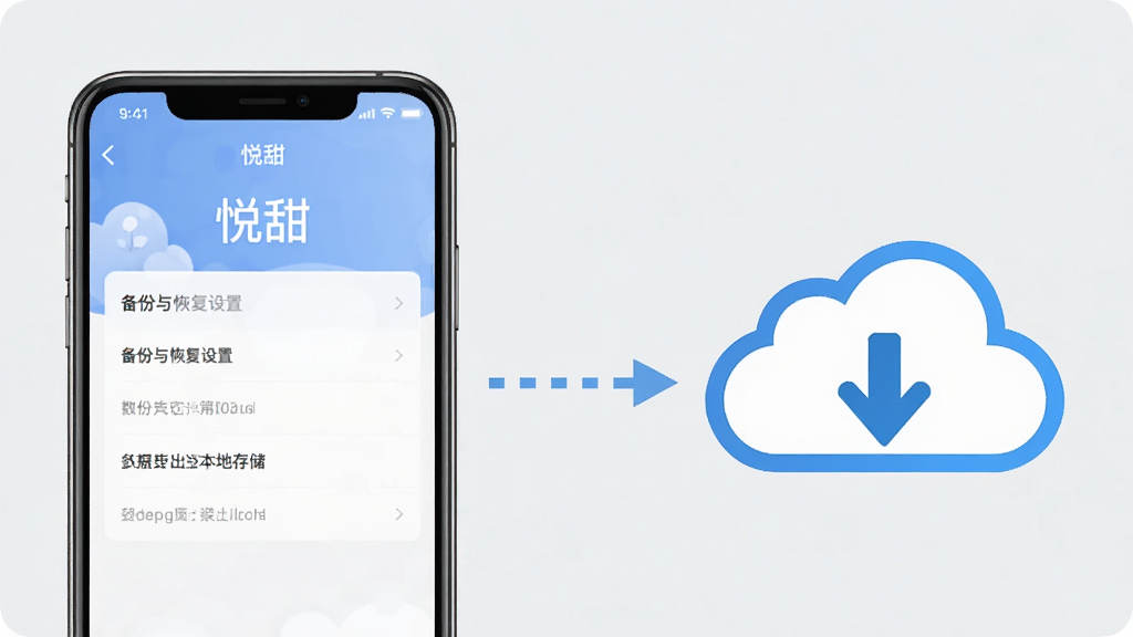 һ��ʾ��ͼ�����������һ���ֻ�����Ļ��ʾ������App�ı�����ָ�����ҳ�棬�Ҳ���һ���ƺ�һ�����¼�ͷ��ͼ�꣬�м������߼�ͷ���ӣ���ʾ���ݴ��ֻ����������ش洢������Ϊǳ��ɫ�����Ƽ���࣬���ʸɾ����޶�������